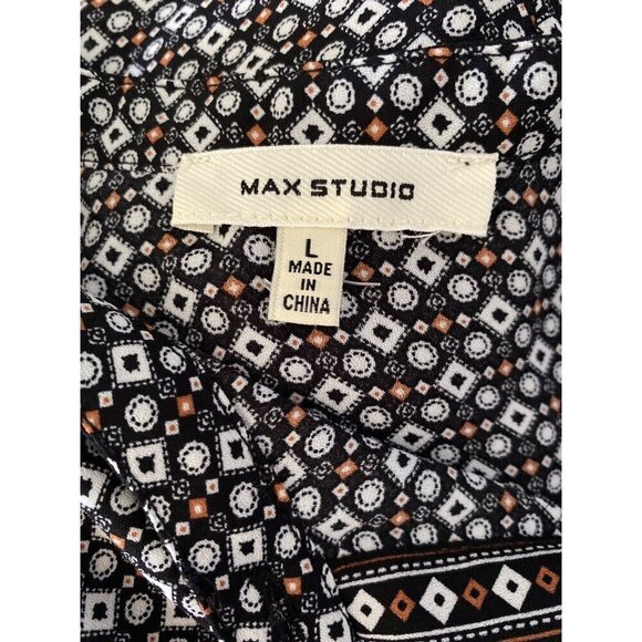 Max Studio Geometric Print Blouse Button Front Balloon Sleeves, Women's Size L - Picture 3 of 9